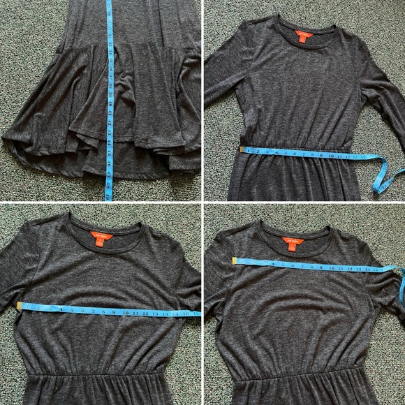 JOE FRESH Grey Long-Sleeve Jersey Stretch Modest Dress Ruffle Hem Bell Sleeve S - Picture 16 of 16